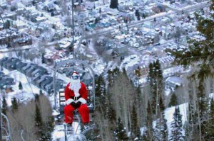 Santa Riding Lift 7 Up from the Town of Telluride