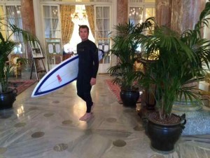 Glorious Contrasts:  Steve Headed Out to Surf at the Hôtel du Palais in Biarritz