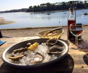 Oysters and Vin Blanc at Lake Hossegor:  One of Many Delightful Meals in France